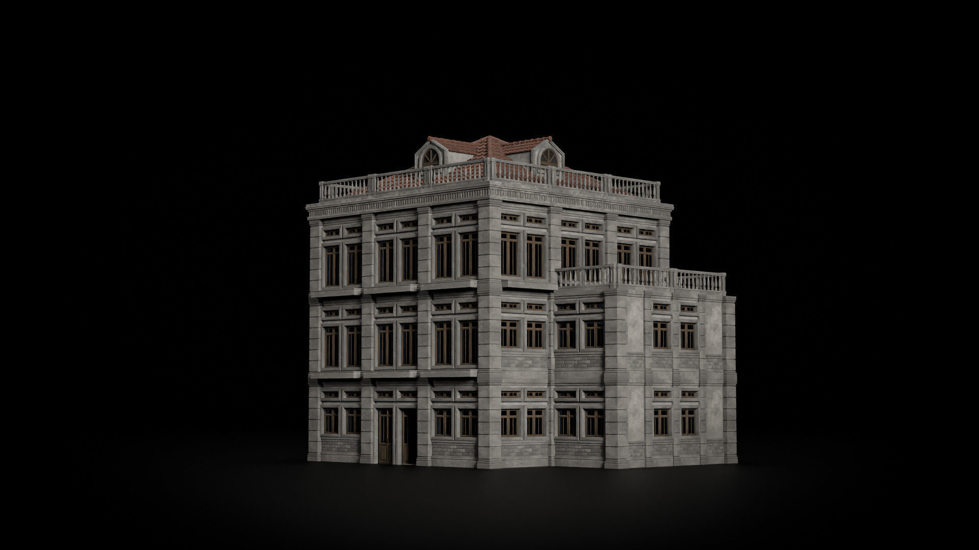 CLASSIC EUROPEAN KITBASH 01 MODULAR BUILDING WITH INTERIOR Low-poly 3D model_15