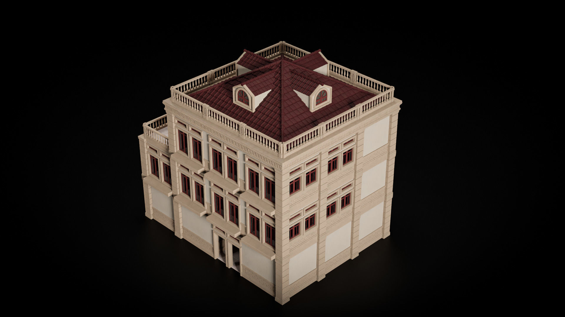 CLASSIC EUROPEAN KITBASH 01 MODULAR BUILDING WITH INTERIOR Low-poly 3D model_25