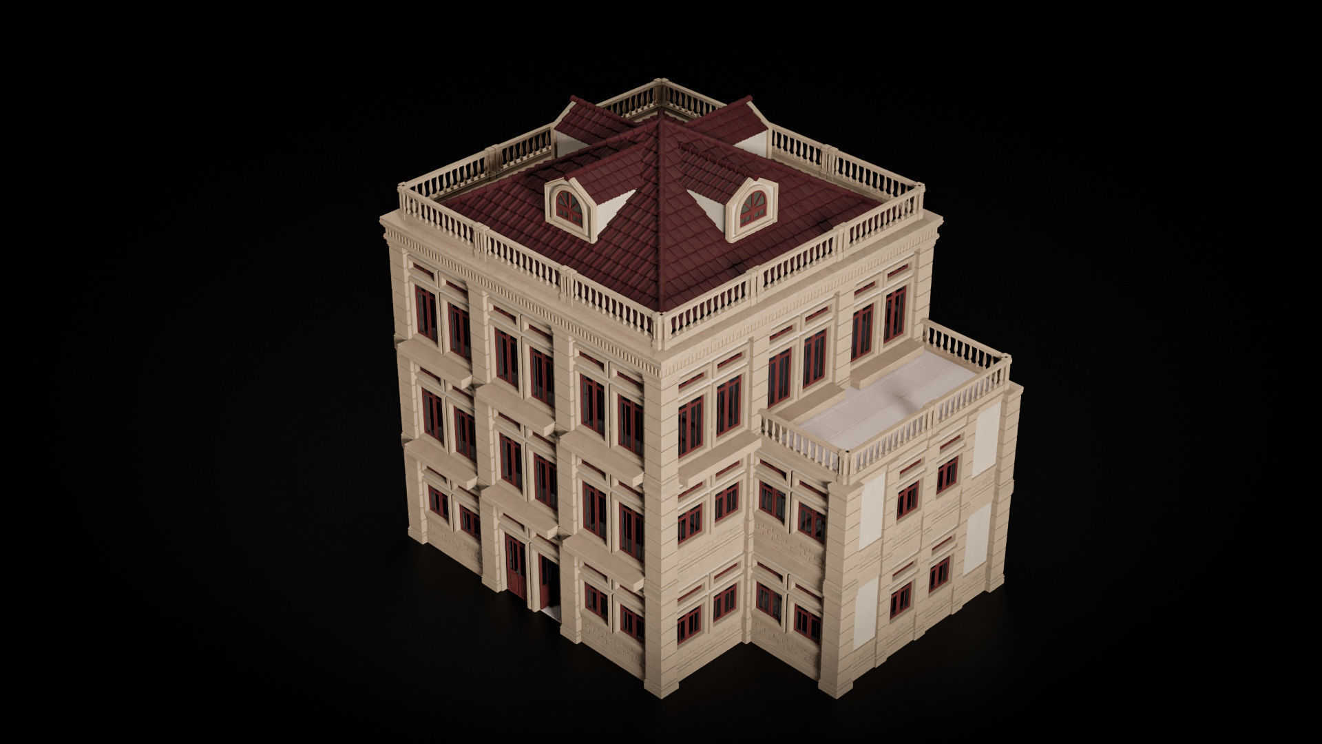 CLASSIC EUROPEAN KITBASH 01 MODULAR BUILDING WITH INTERIOR Low-poly 3D model_23