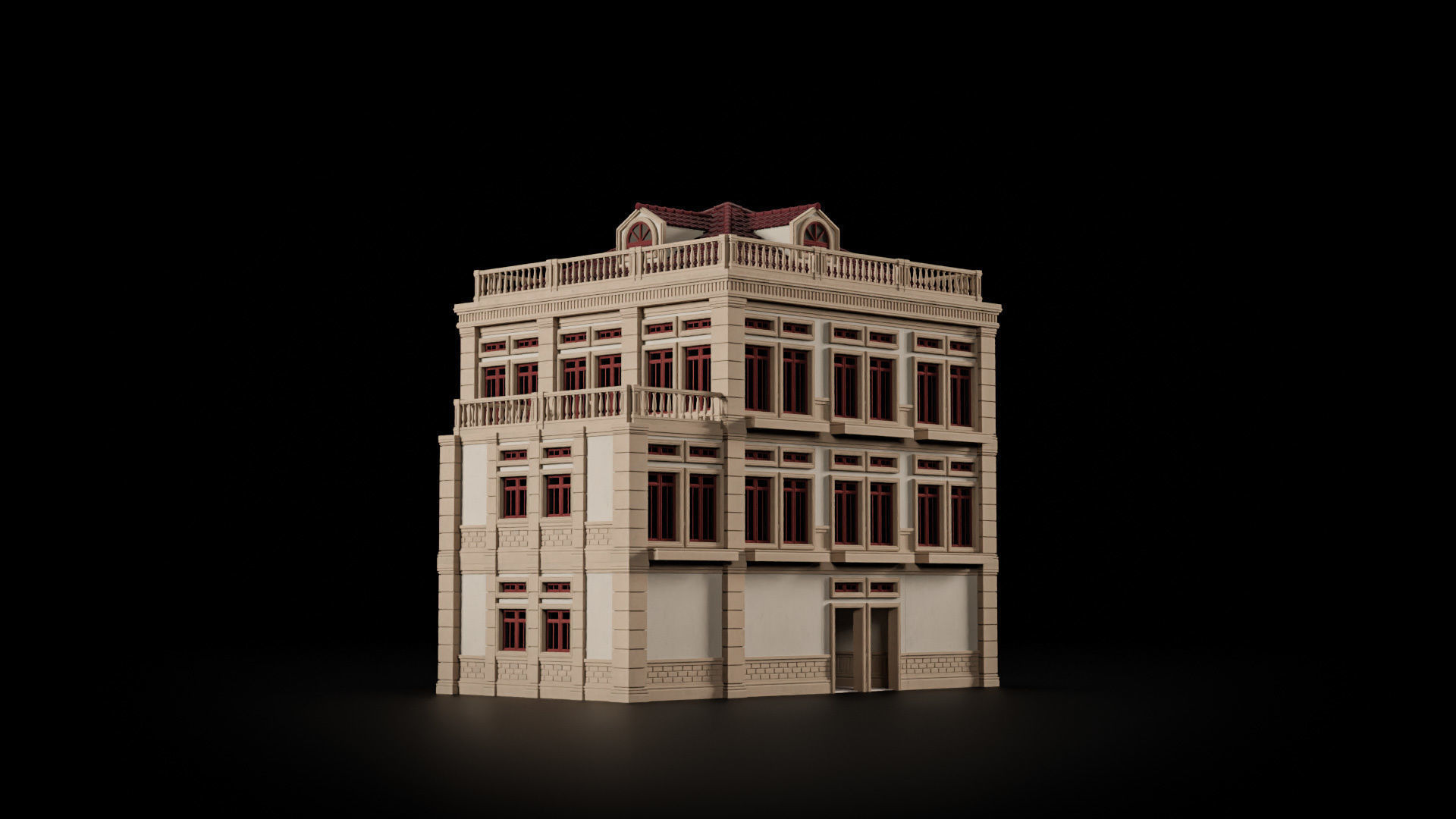 CLASSIC EUROPEAN KITBASH 01 MODULAR BUILDING WITH INTERIOR Low-poly 3D model_18