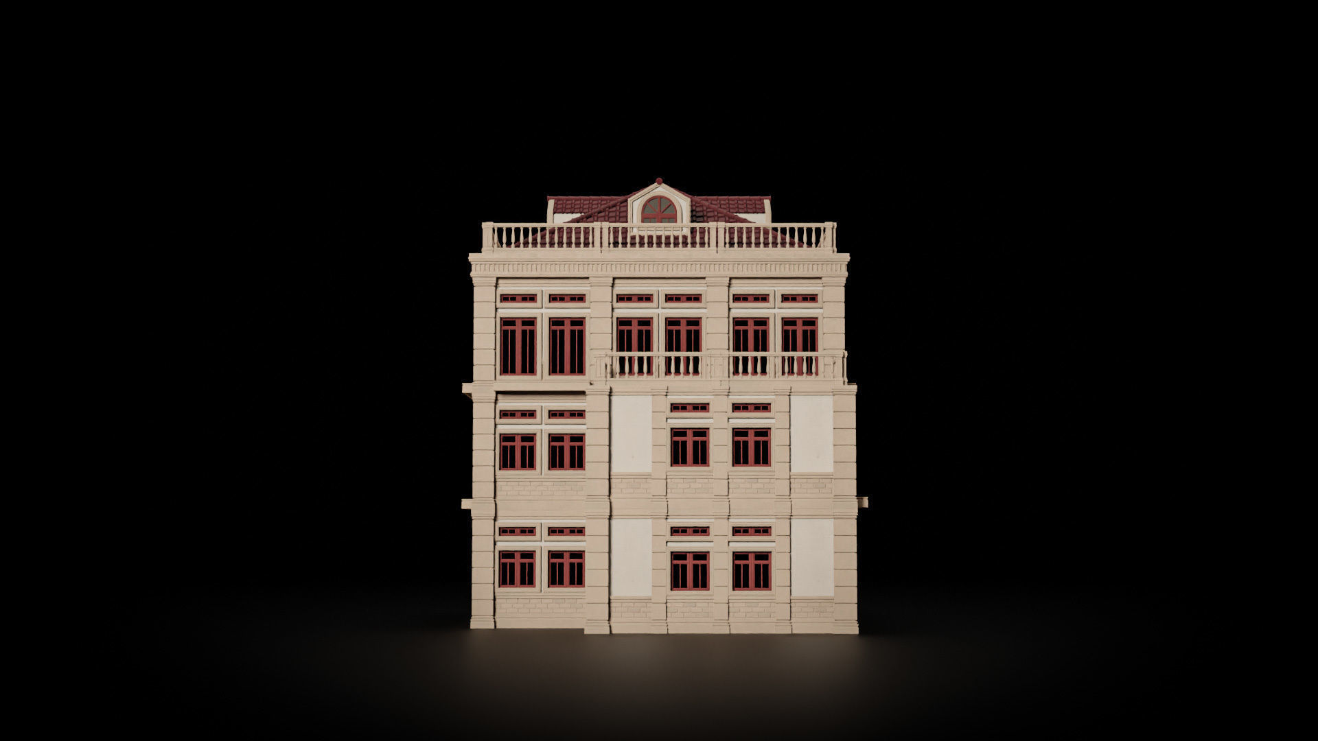 CLASSIC EUROPEAN KITBASH 01 MODULAR BUILDING WITH INTERIOR Low-poly 3D model_17