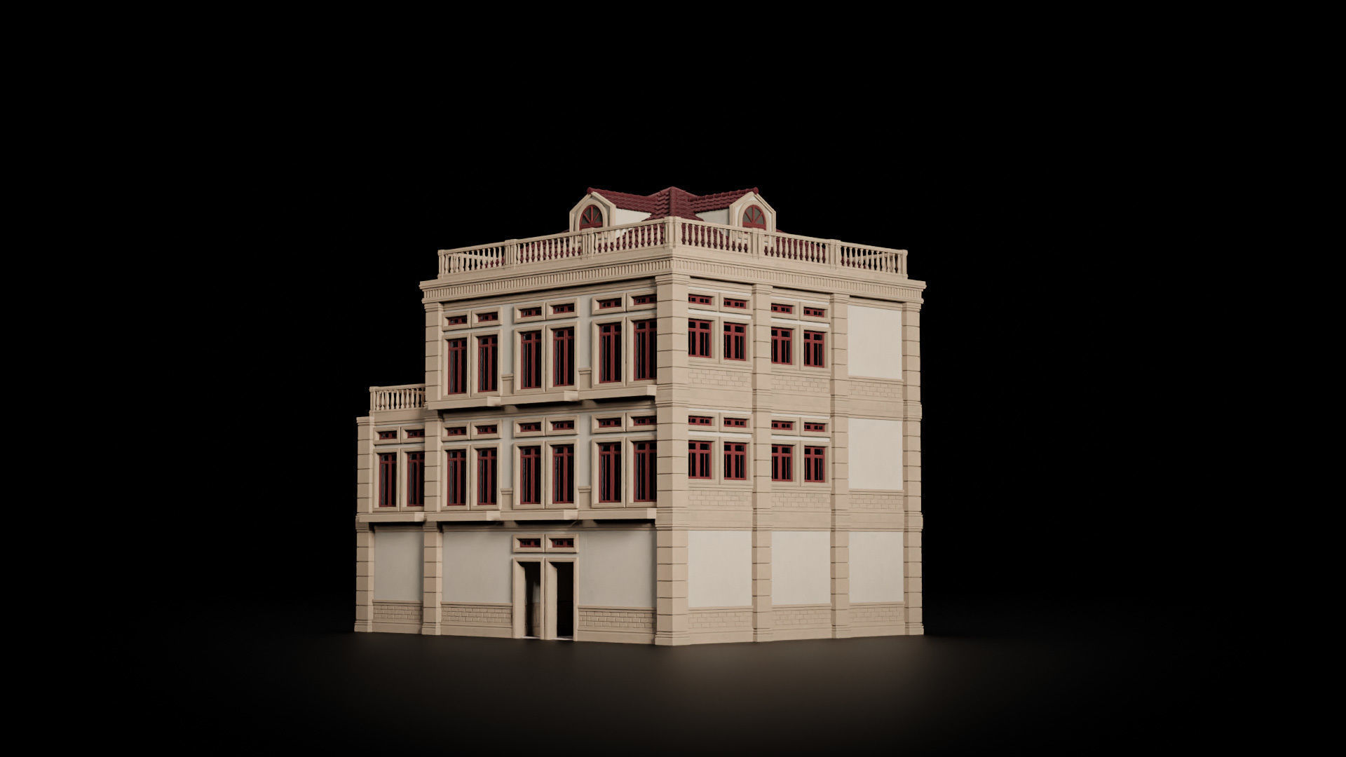 CLASSIC EUROPEAN KITBASH 01 MODULAR BUILDING WITH INTERIOR Low-poly 3D model_20