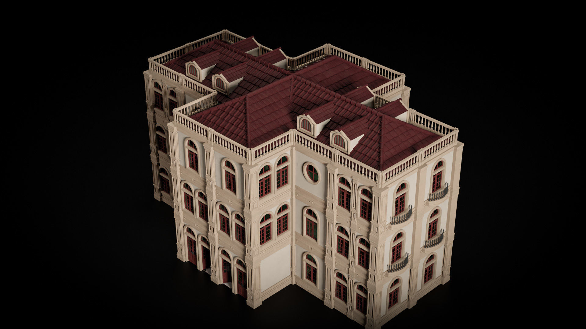 CLASSIC EUROPEAN KITBASH 02 MODULAR BUILDING WITH INTERIOR Low-poly 3D model_23