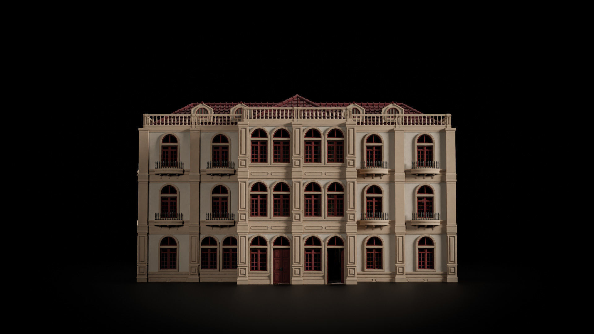 CLASSIC EUROPEAN KITBASH 02 MODULAR BUILDING WITH INTERIOR Low-poly 3D model_19