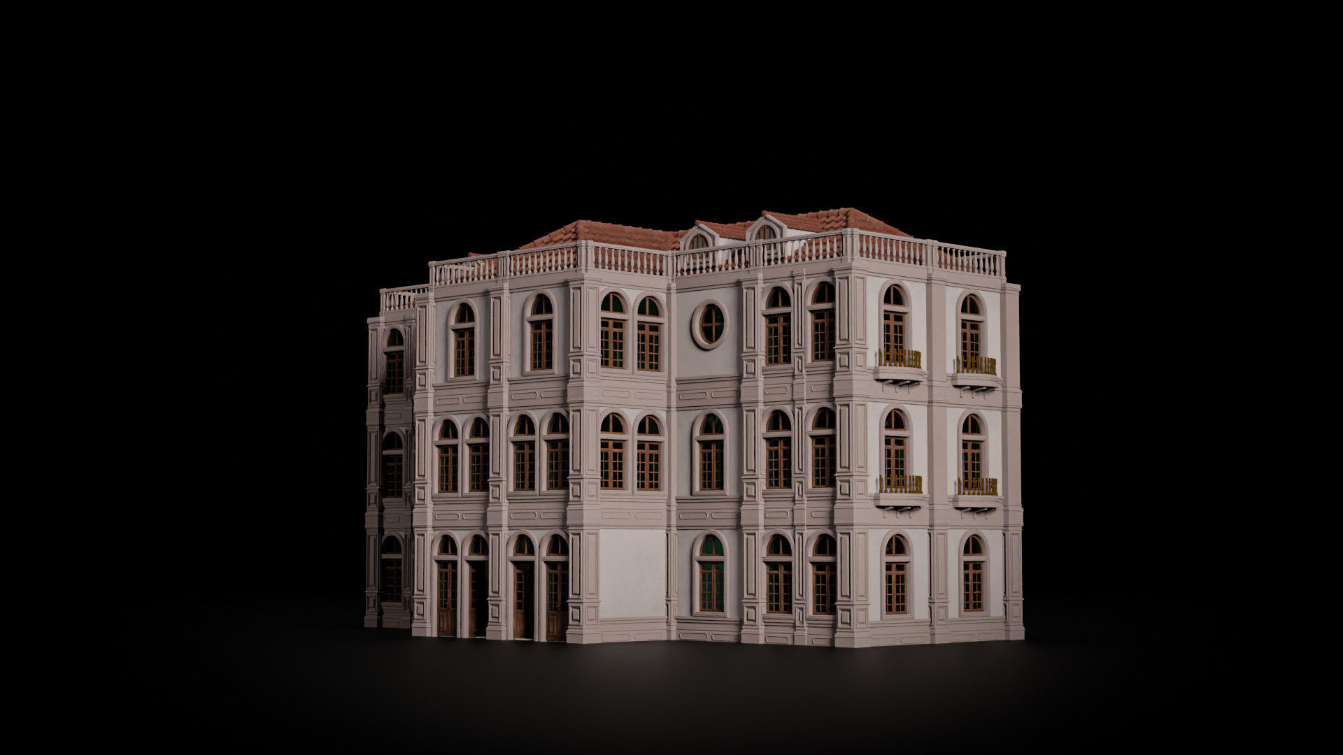 CLASSIC EUROPEAN KITBASH 02 MODULAR BUILDING WITH INTERIOR Low-poly 3D model_14