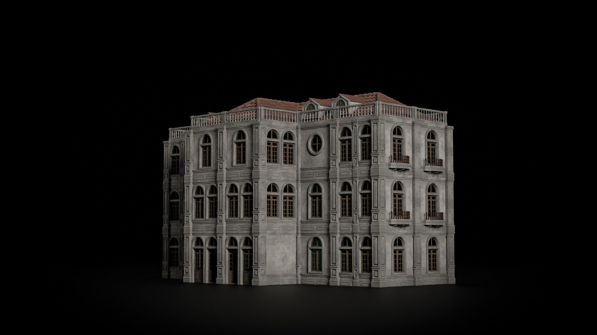 CLASSIC EUROPEAN KITBASH 02 MODULAR BUILDING WITH INTERIOR Low-poly 3D model_15