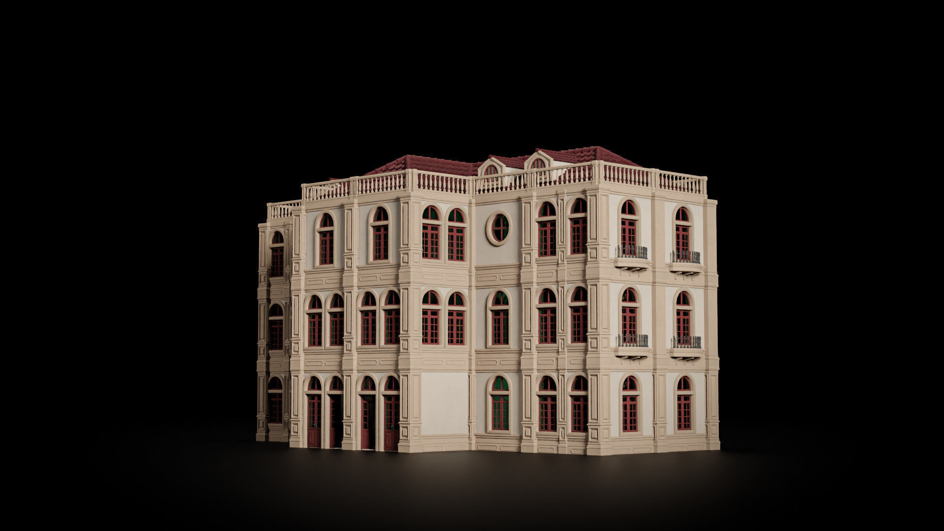 CLASSIC EUROPEAN KITBASH 02 MODULAR BUILDING WITH INTERIOR Low-poly 3D model_16