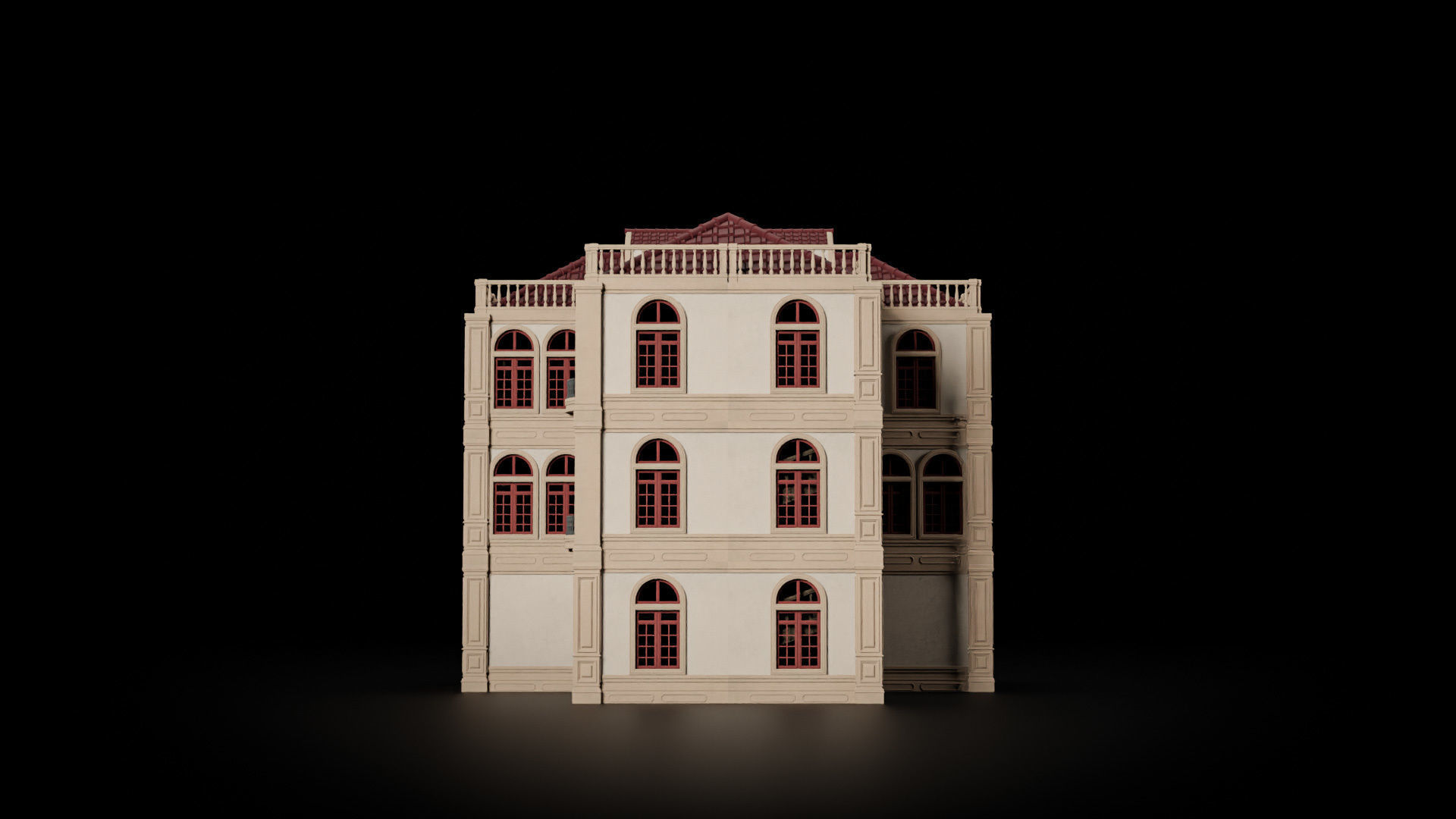 CLASSIC EUROPEAN KITBASH 02 MODULAR BUILDING WITH INTERIOR Low-poly 3D model_21