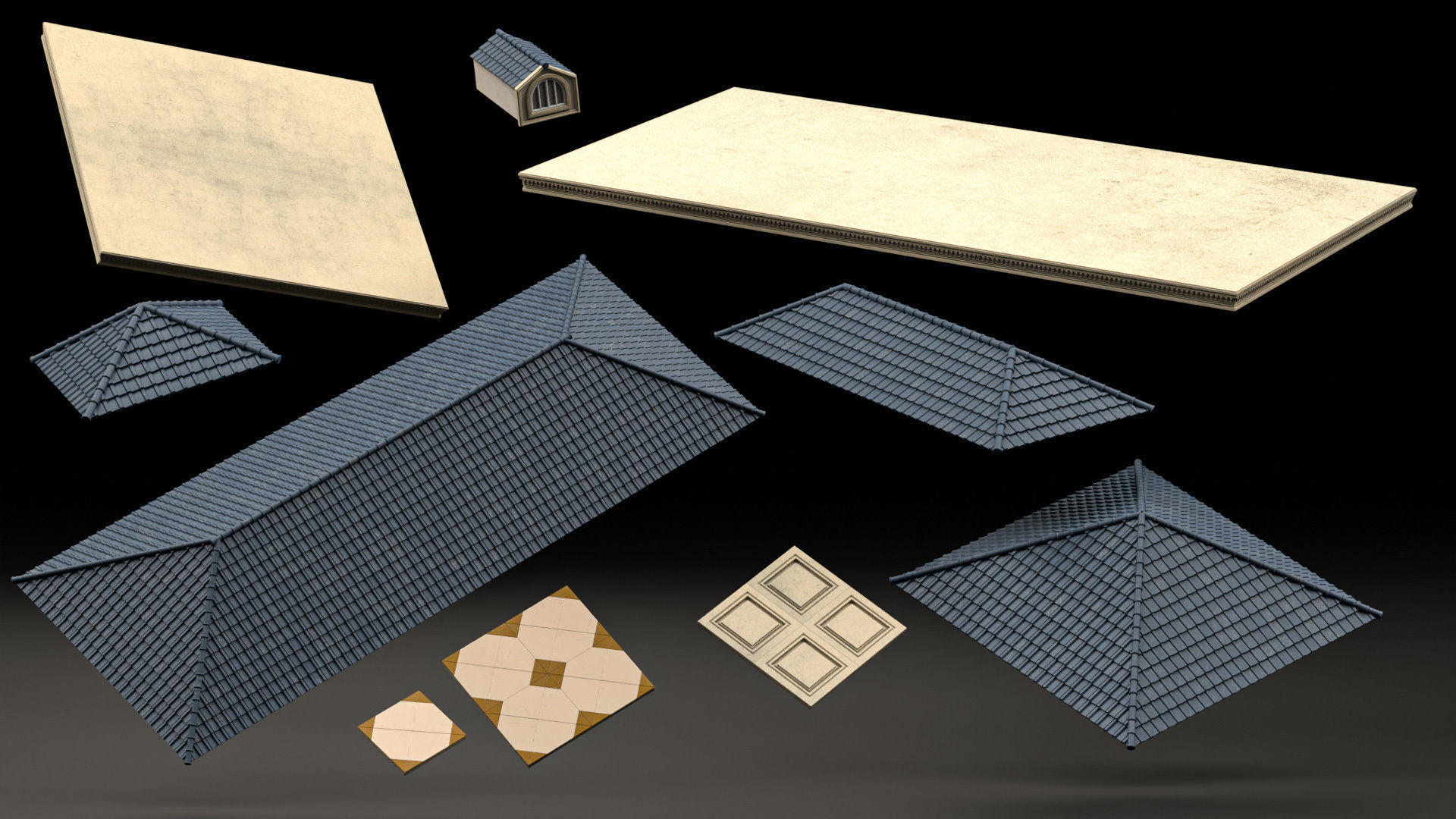 CLASSIC EUROPEAN KITBASH 02 MODULAR BUILDING WITH INTERIOR Low-poly 3D model_12