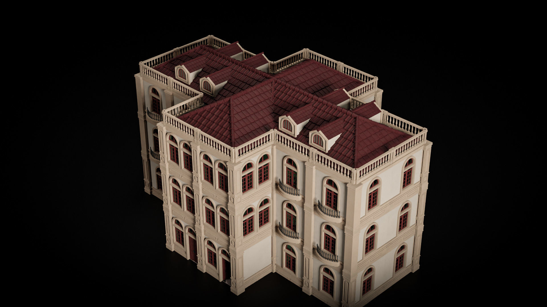 CLASSIC EUROPEAN KITBASH 02 MODULAR BUILDING WITH INTERIOR Low-poly 3D model_25