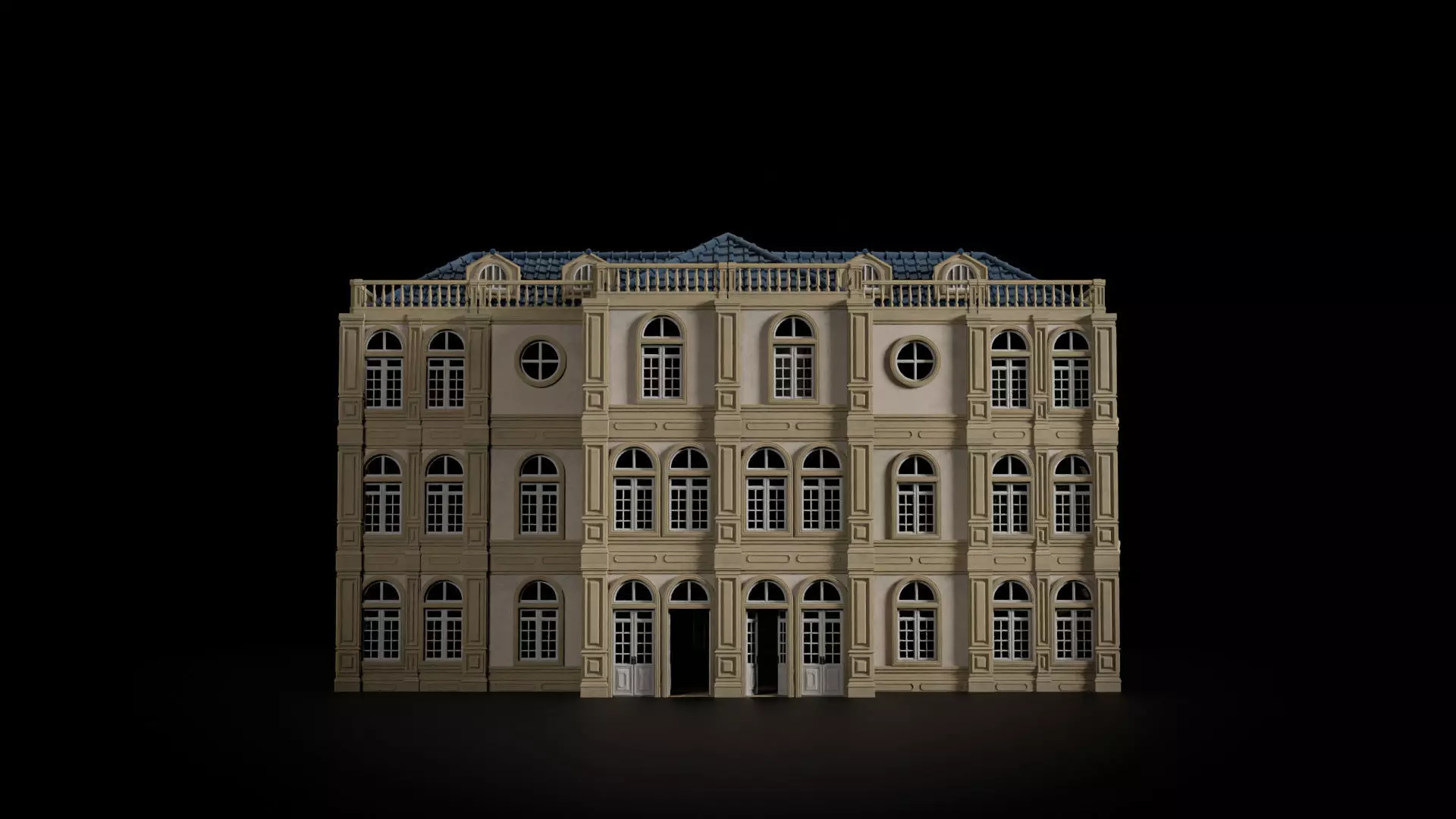 CLASSIC EUROPEAN KITBASH 02 MODULAR BUILDING WITH INTERIOR Low-poly 3D model_0