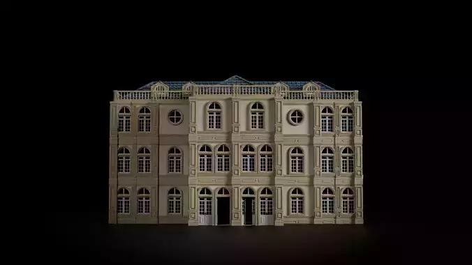 CLASSIC EUROPEAN KITBASH 02 MODULAR BUILDING WITH INTERIOR Low-poly 3D model