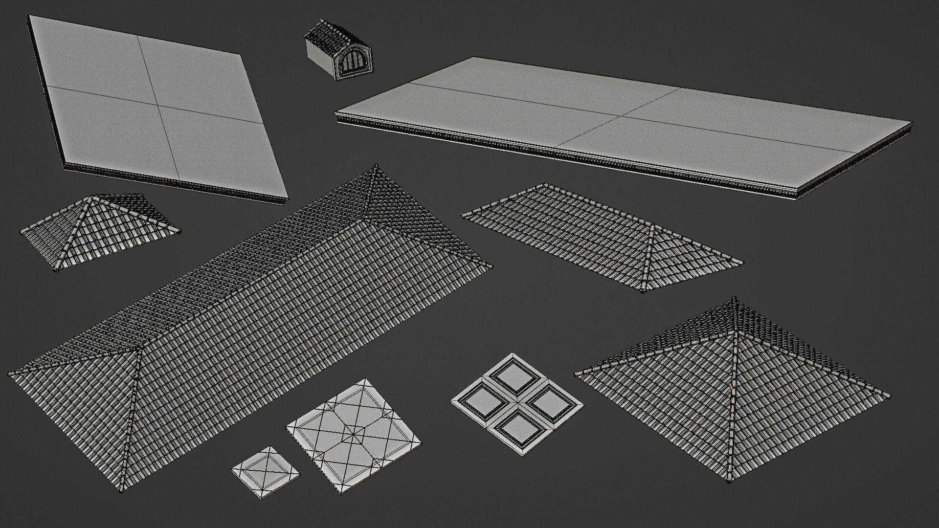 CLASSIC EUROPEAN KITBASH 02 MODULAR BUILDING WITH INTERIOR Low-poly 3D model_30