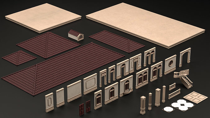 CLASSIC EUROPEAN KITBASH 02 MODULAR BUILDING WITH INTERIOR