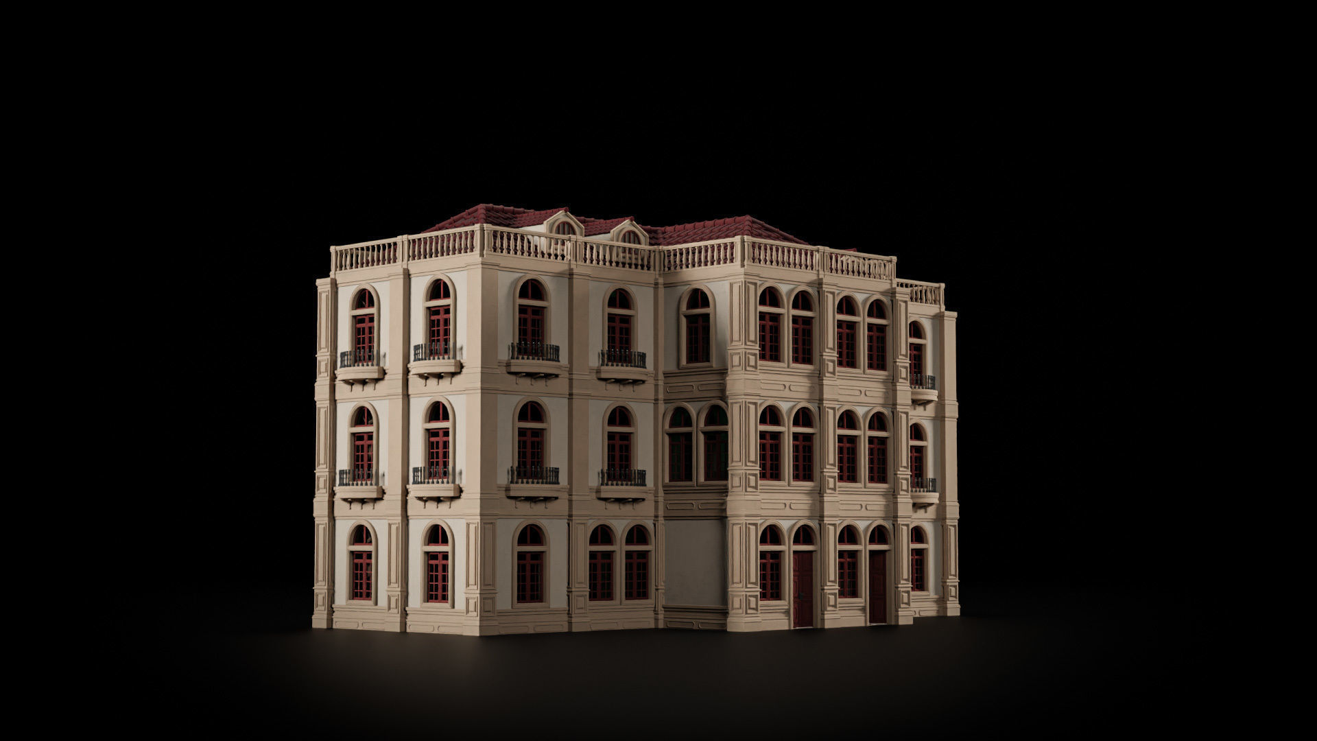 CLASSIC EUROPEAN KITBASH 02 MODULAR BUILDING WITH INTERIOR Low-poly 3D model_18