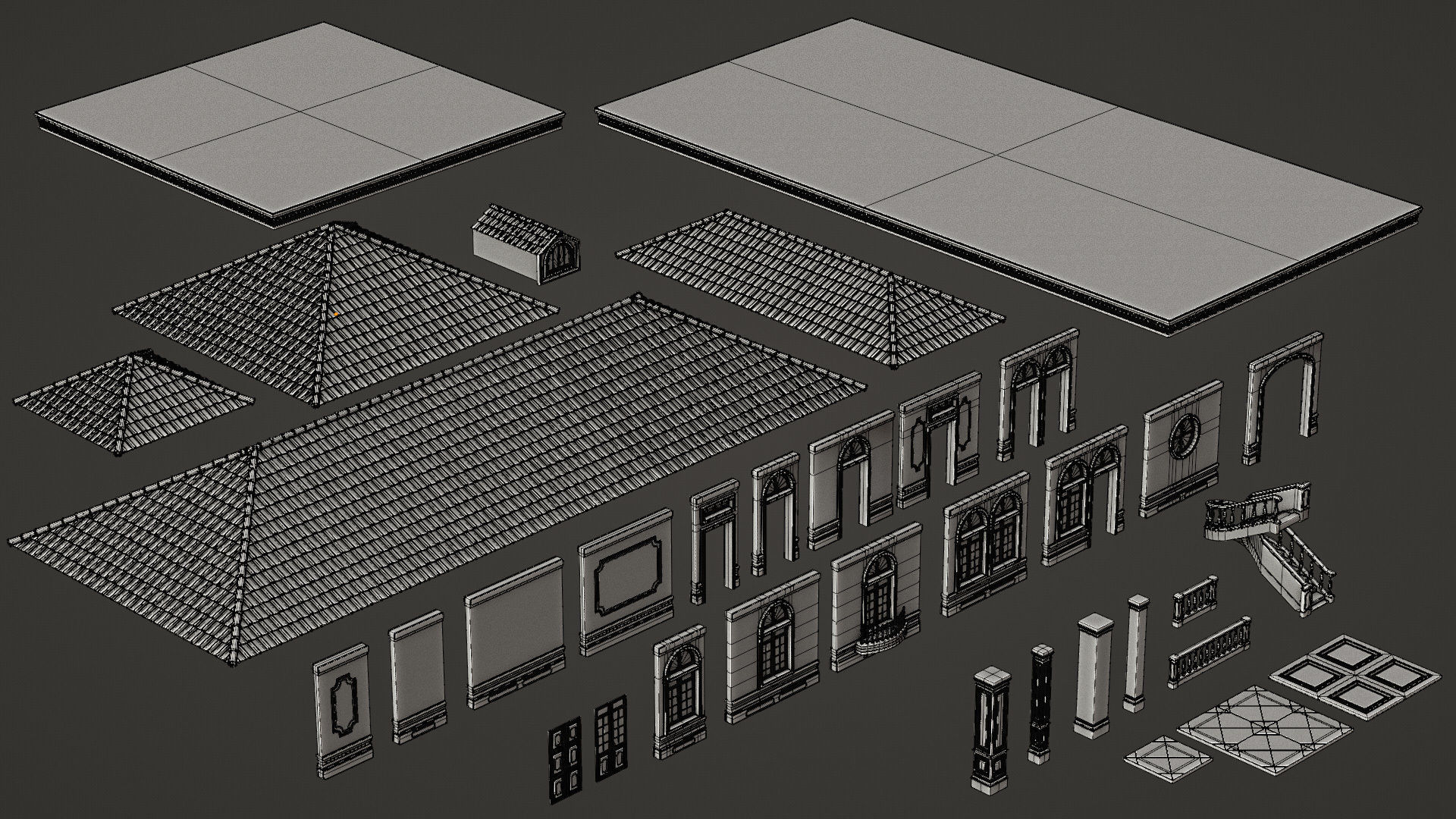 CLASSIC EUROPEAN KITBASH 02 MODULAR BUILDING WITH INTERIOR Low-poly 3D model_26