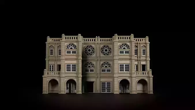 CLASSIC EUROPEAN KITBASH 03 MODULAR BUILDING WITH INTERIOR Low-poly 3D model
