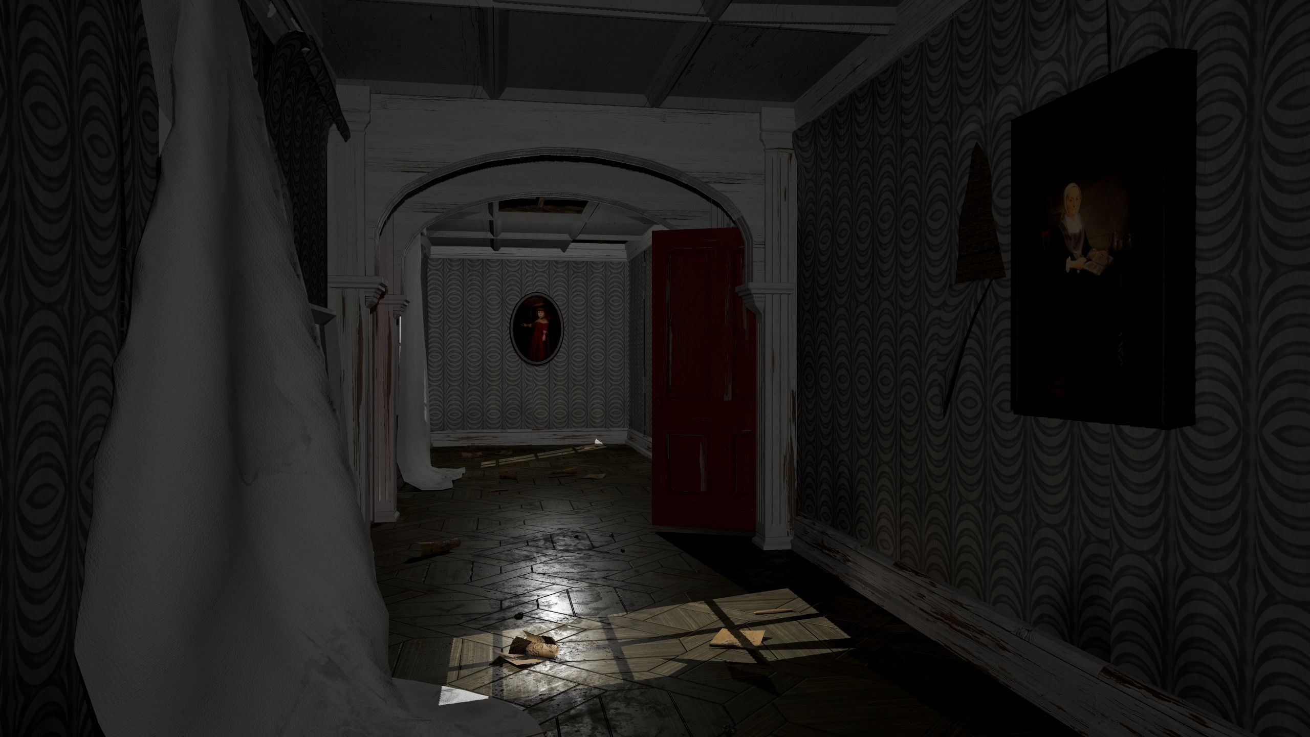 Modular Derelict Corridor Low-poly 3D model_4