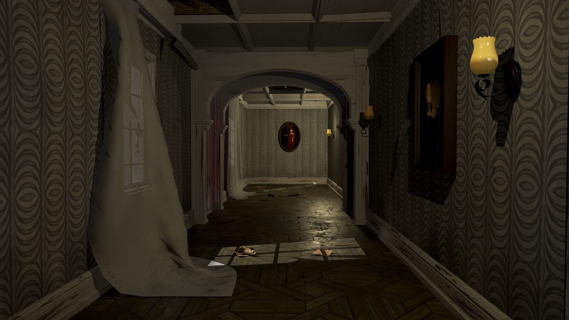 Modular Derelict Corridor Low-poly 3D model_17