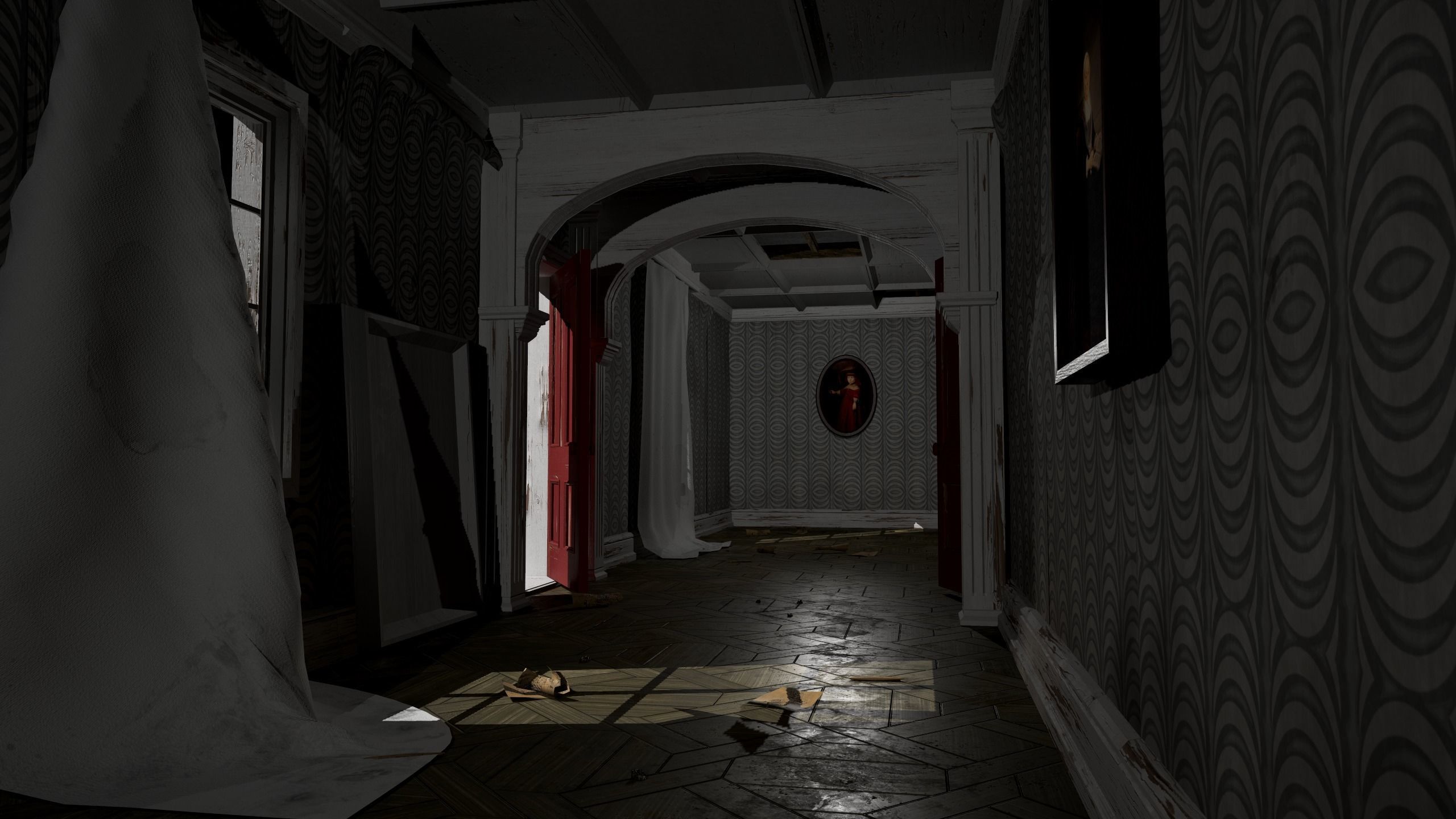 Modular Derelict Corridor Low-poly 3D model_5
