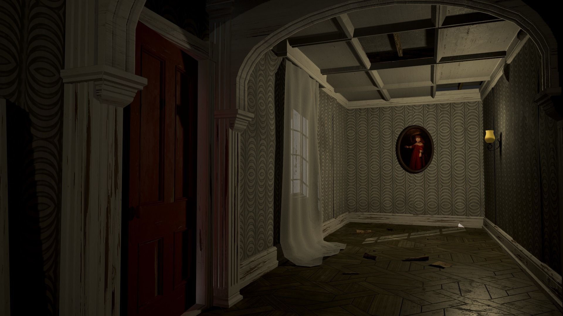 Modular Derelict Corridor Low-poly 3D model_8