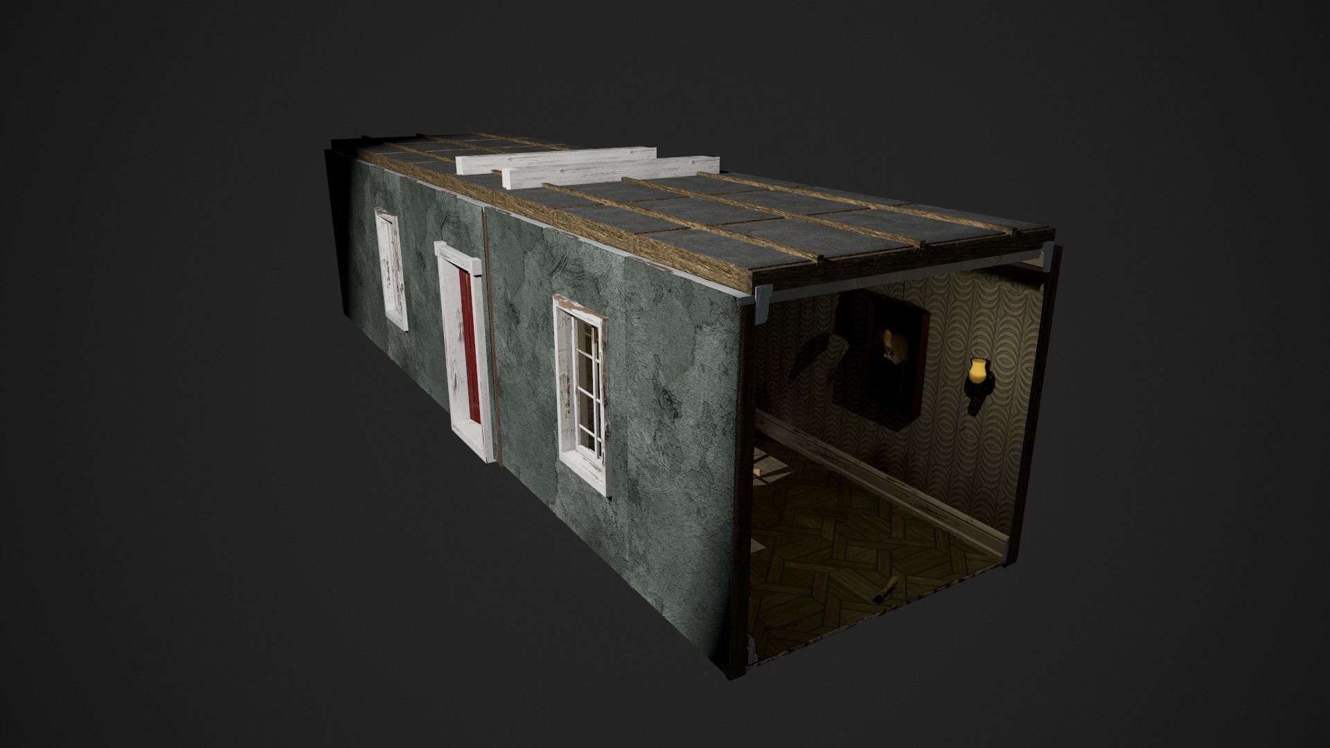 Modular Derelict Corridor Low-poly 3D model_10
