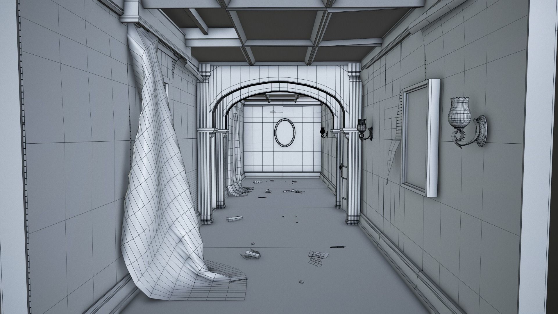 Modular Derelict Corridor Low-poly 3D model_19