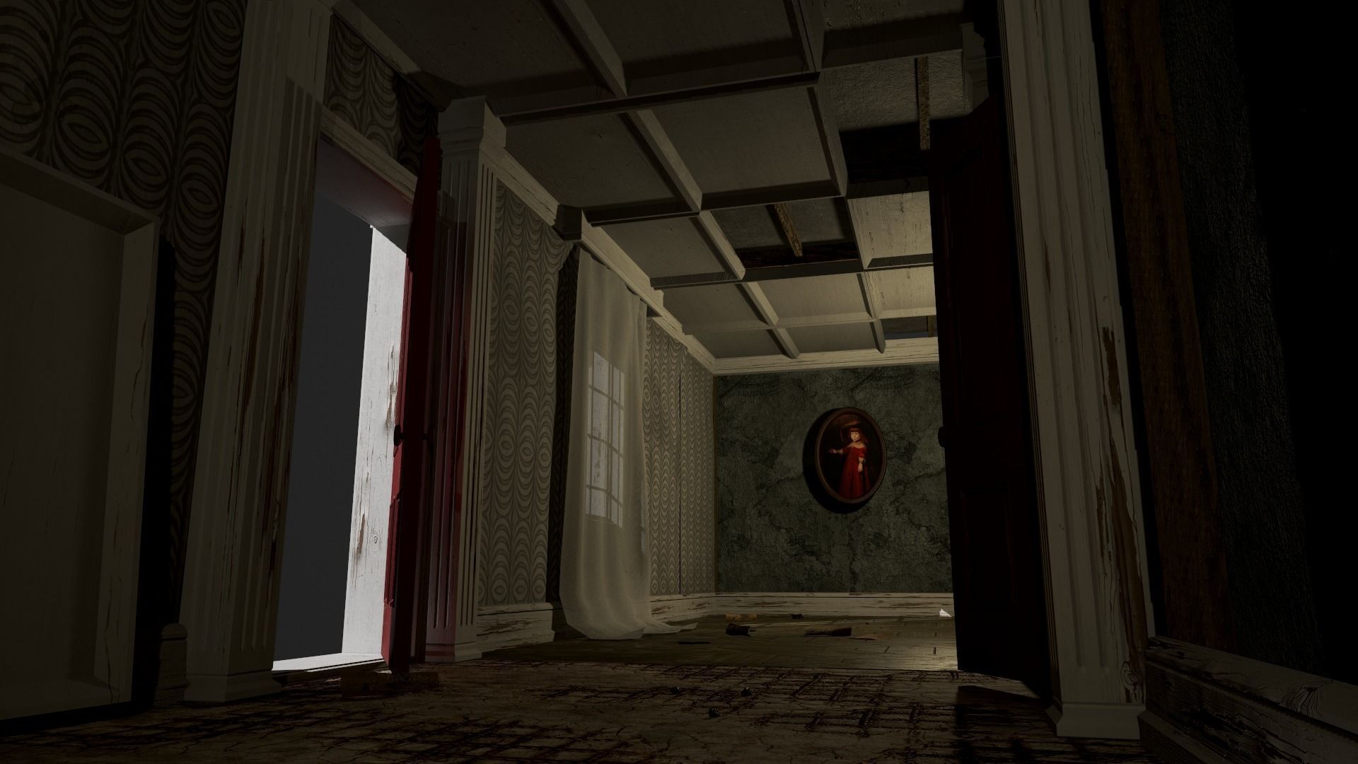 Modular Derelict Corridor Low-poly 3D model_16