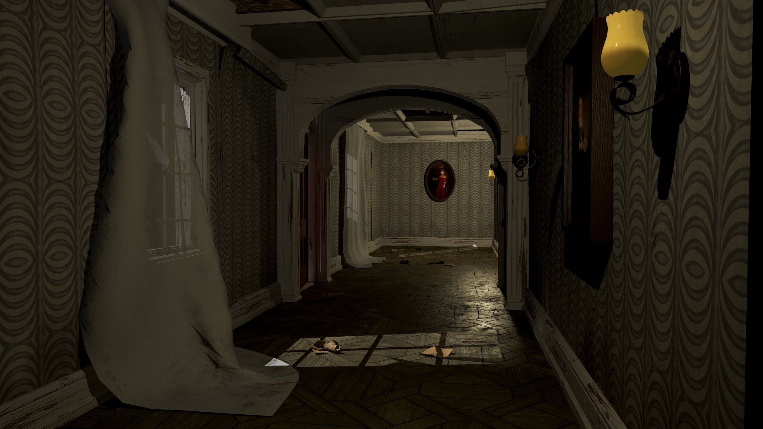 Modular Derelict Corridor Low-poly 3D model_9