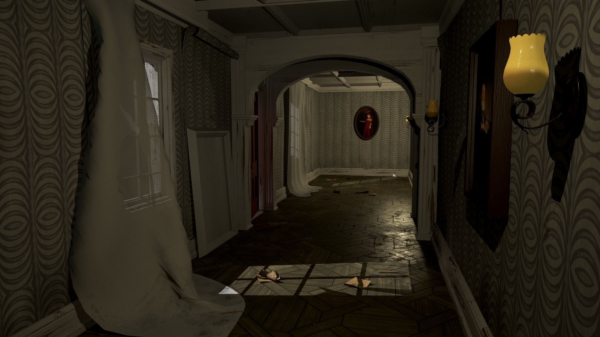 Modular Derelict Corridor Low-poly 3D model_6