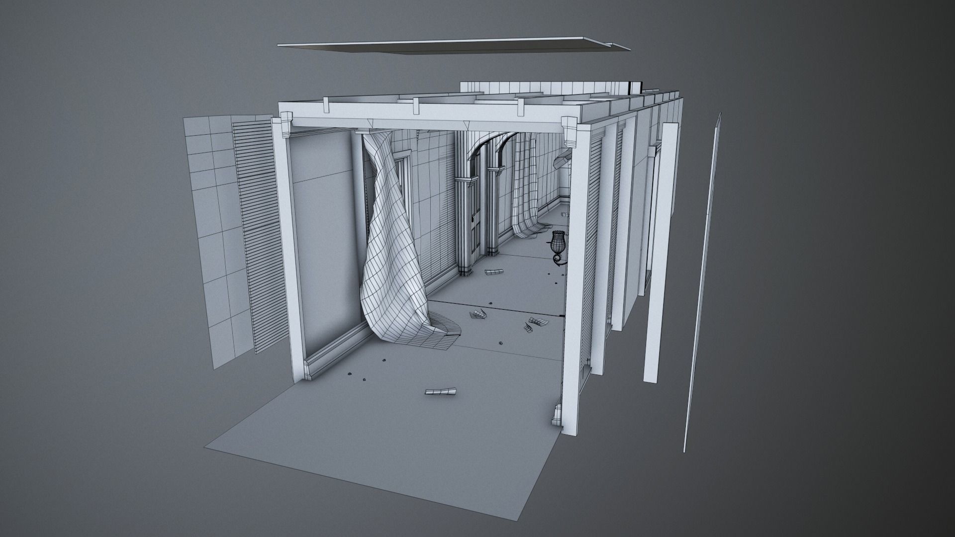 Modular Derelict Corridor Low-poly 3D model_20