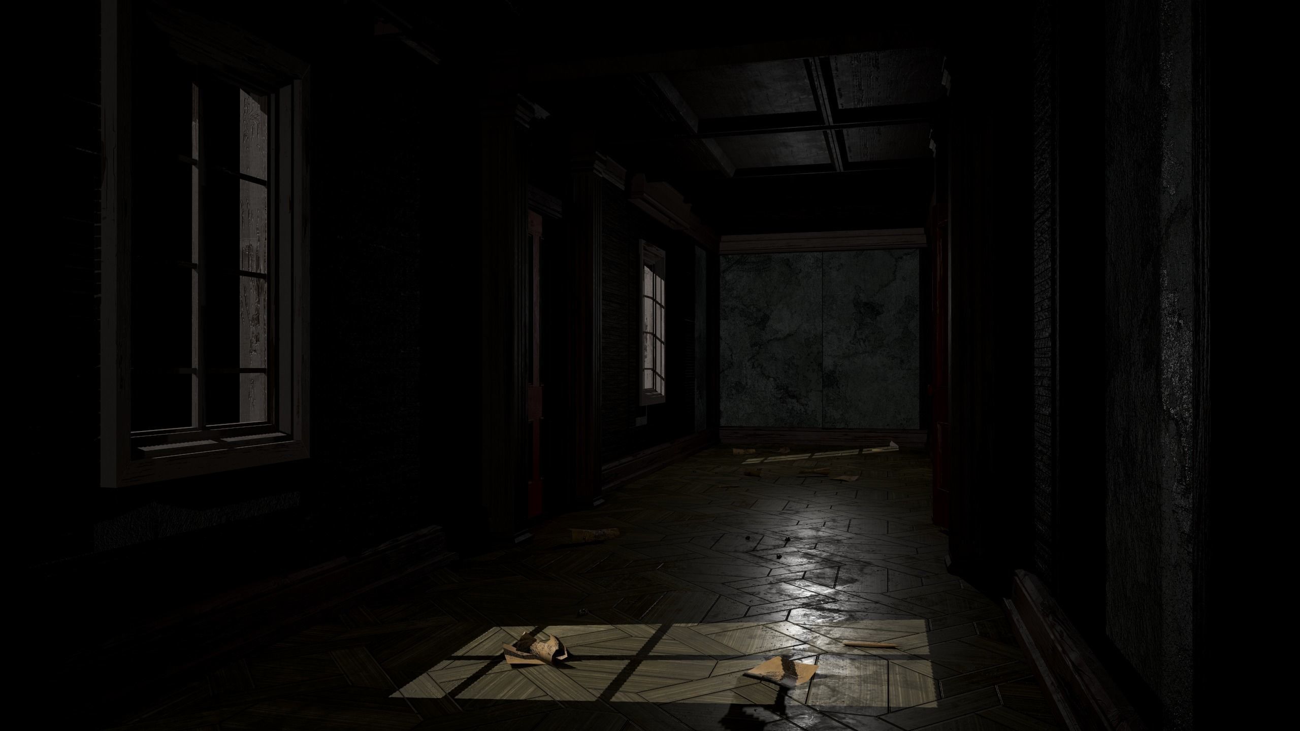 Modular Derelict Corridor Low-poly 3D model_2