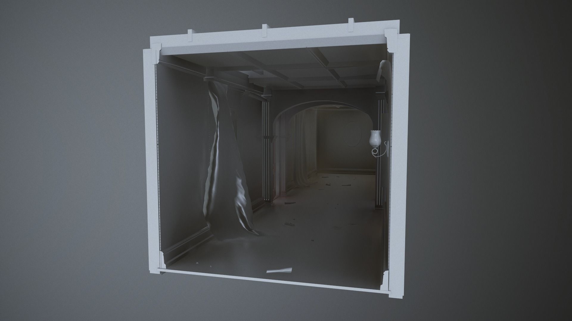 Modular Derelict Corridor Low-poly 3D model_18