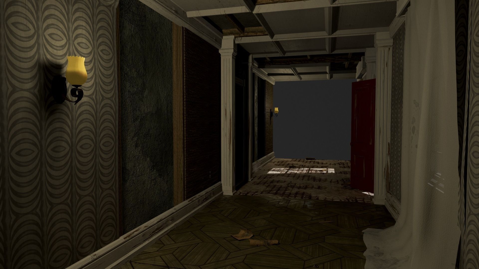 Modular Derelict Corridor Low-poly 3D model_14