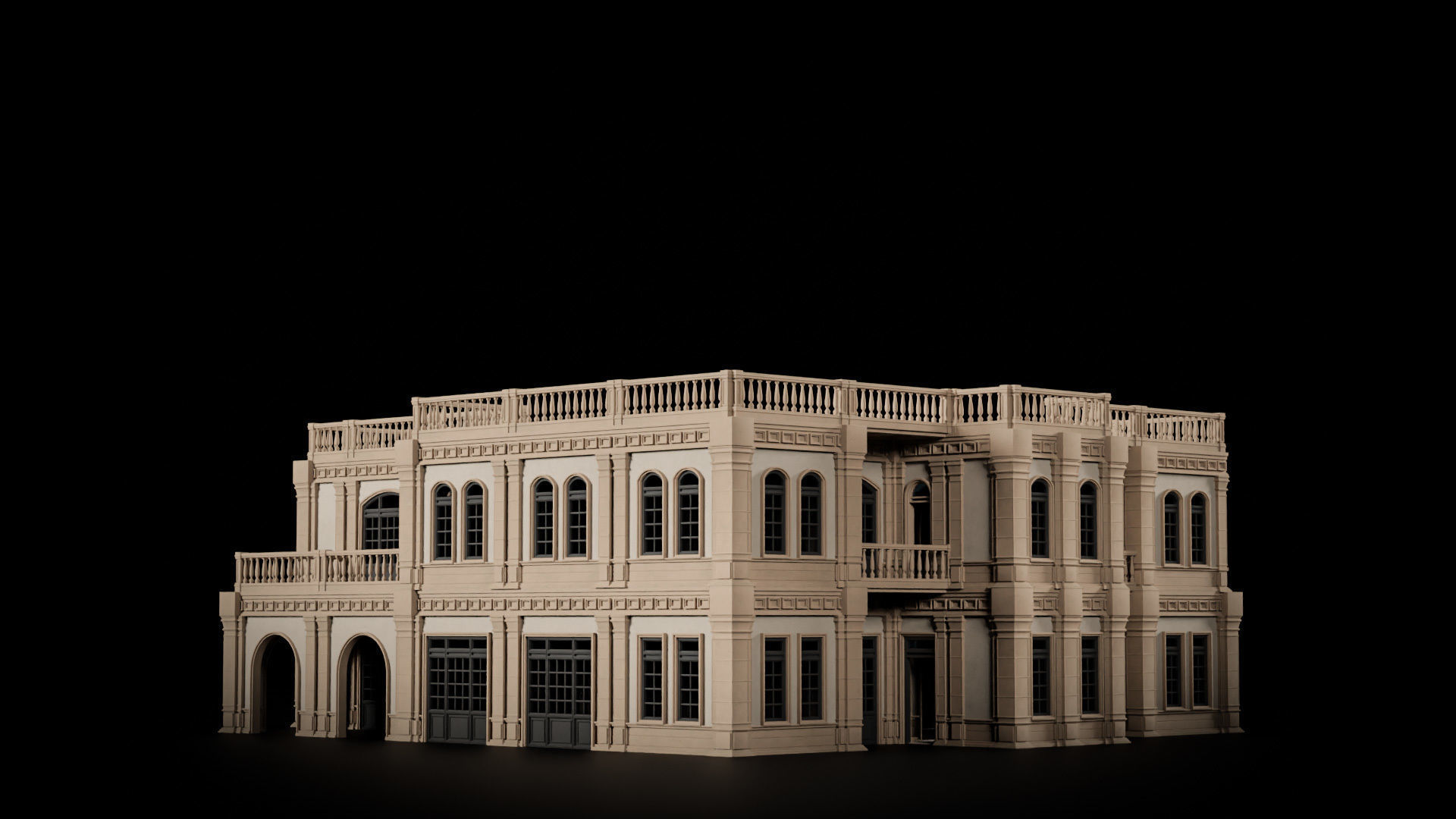 CLASSIC EUROPEAN KITBASH 04 MODULAR BUILDING WITH INTERIOR Low-poly 3D model_18