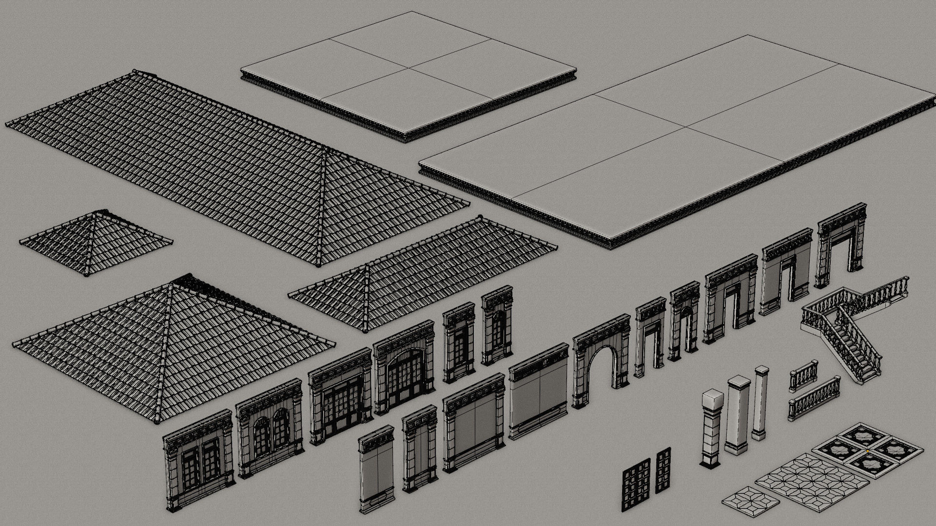 CLASSIC EUROPEAN KITBASH 04 MODULAR BUILDING WITH INTERIOR Low-poly 3D model_26