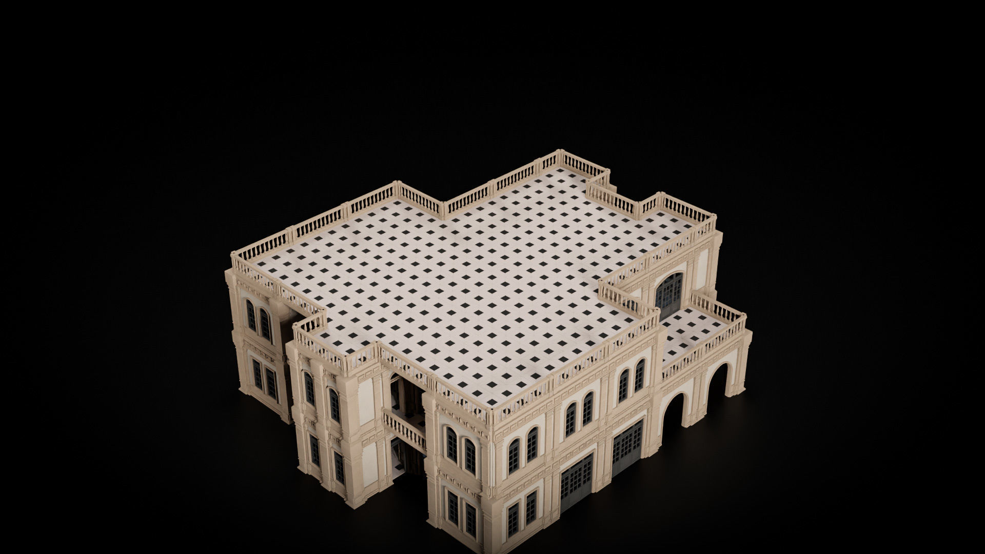 CLASSIC EUROPEAN KITBASH 04 MODULAR BUILDING WITH INTERIOR Low-poly 3D model_25