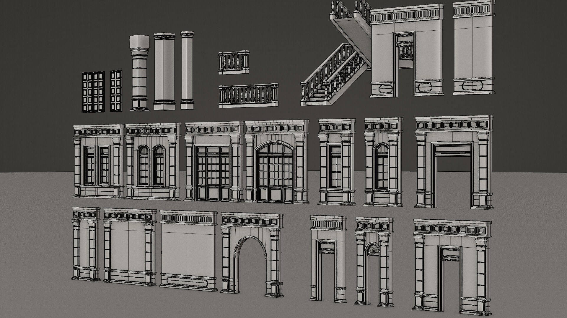 CLASSIC EUROPEAN KITBASH 04 MODULAR BUILDING WITH INTERIOR Low-poly 3D model_28
