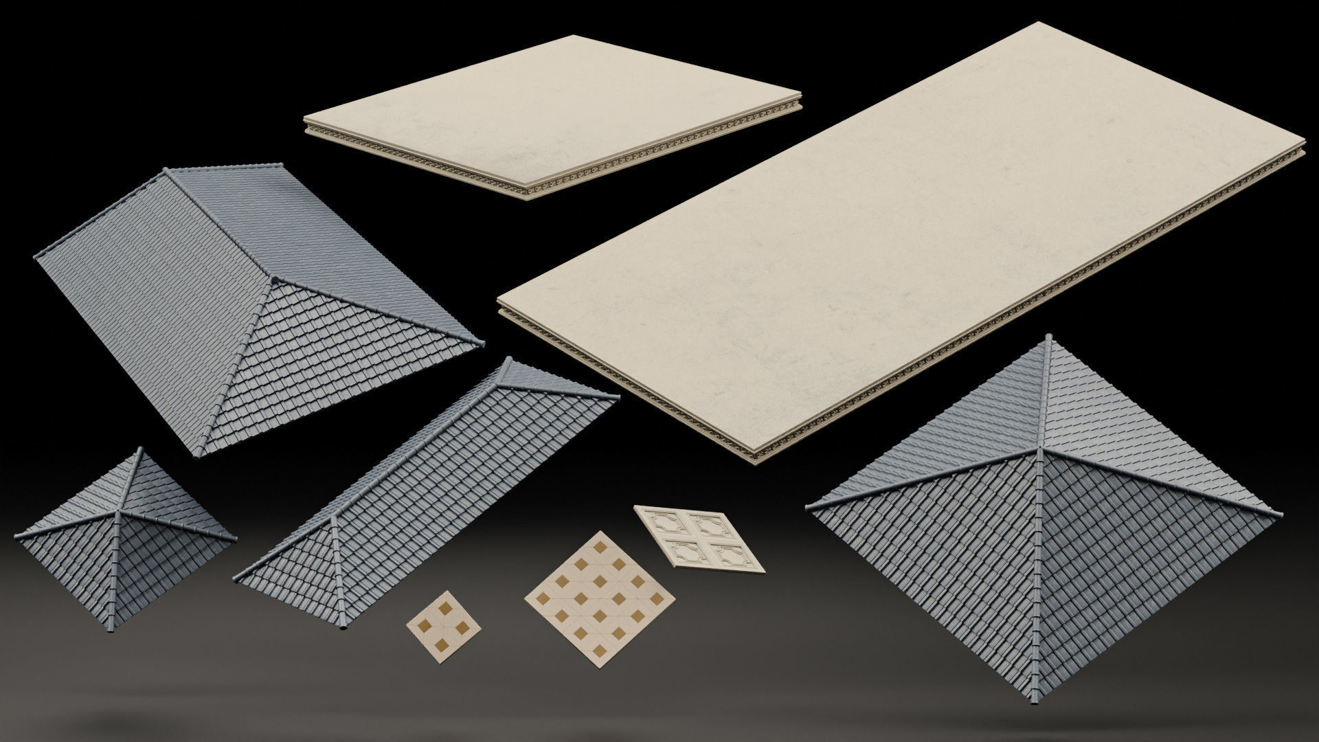 CLASSIC EUROPEAN KITBASH 04 MODULAR BUILDING WITH INTERIOR Low-poly 3D model_12