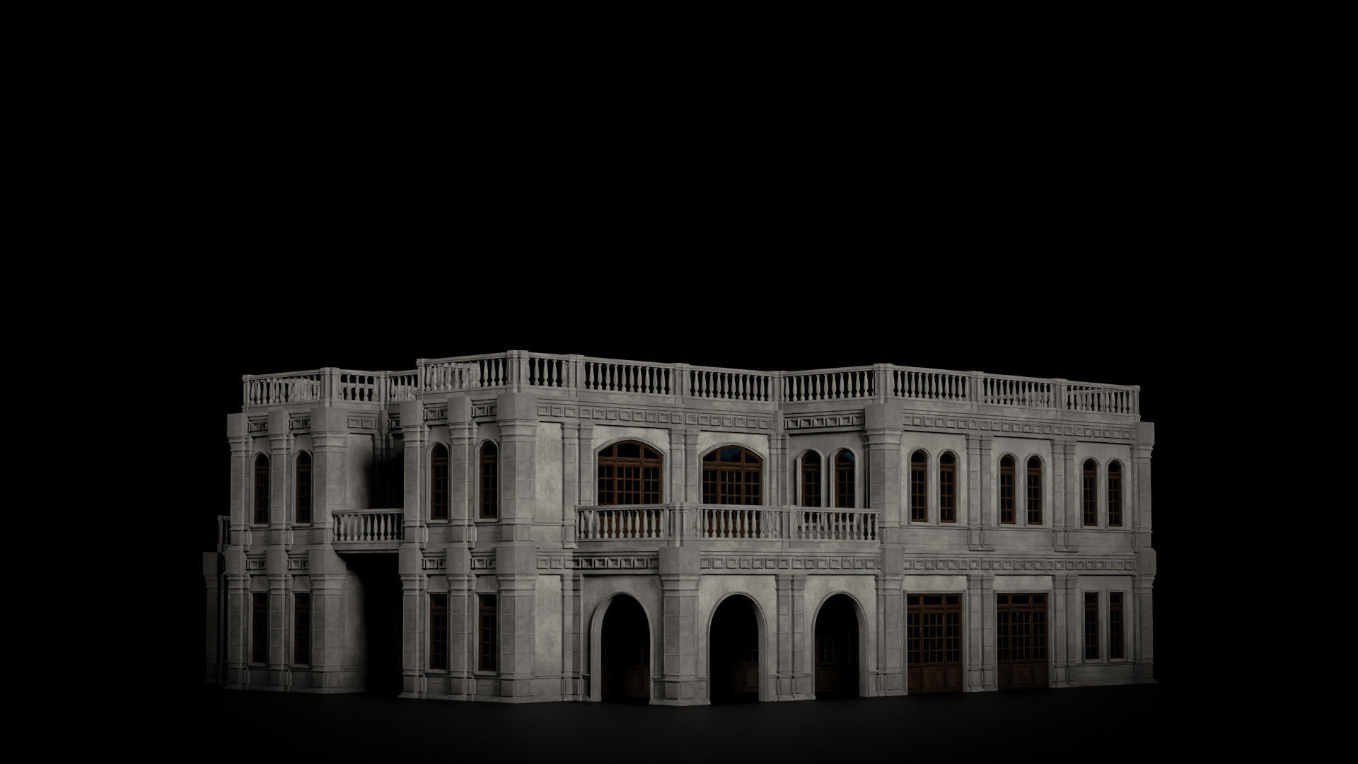 CLASSIC EUROPEAN KITBASH 04 MODULAR BUILDING WITH INTERIOR Low-poly 3D model_15