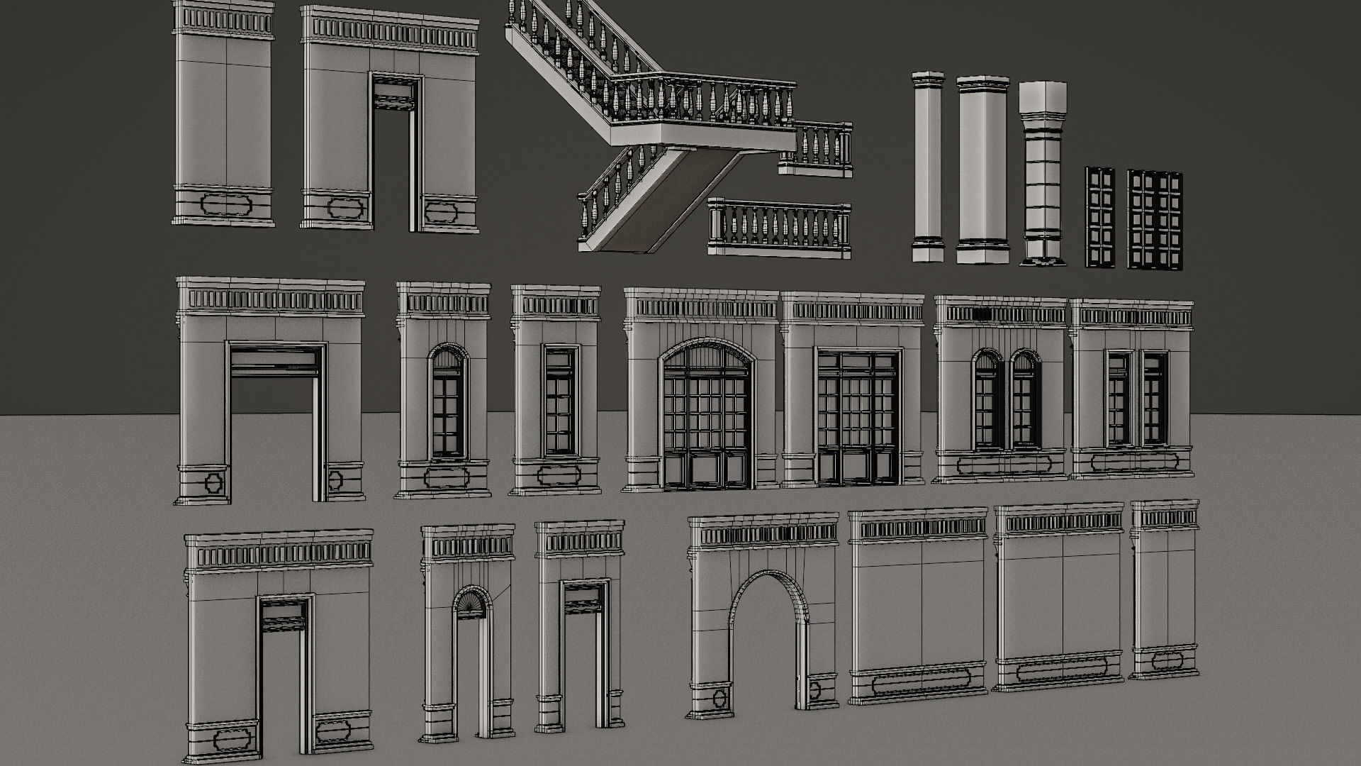 CLASSIC EUROPEAN KITBASH 04 MODULAR BUILDING WITH INTERIOR Low-poly 3D model_29