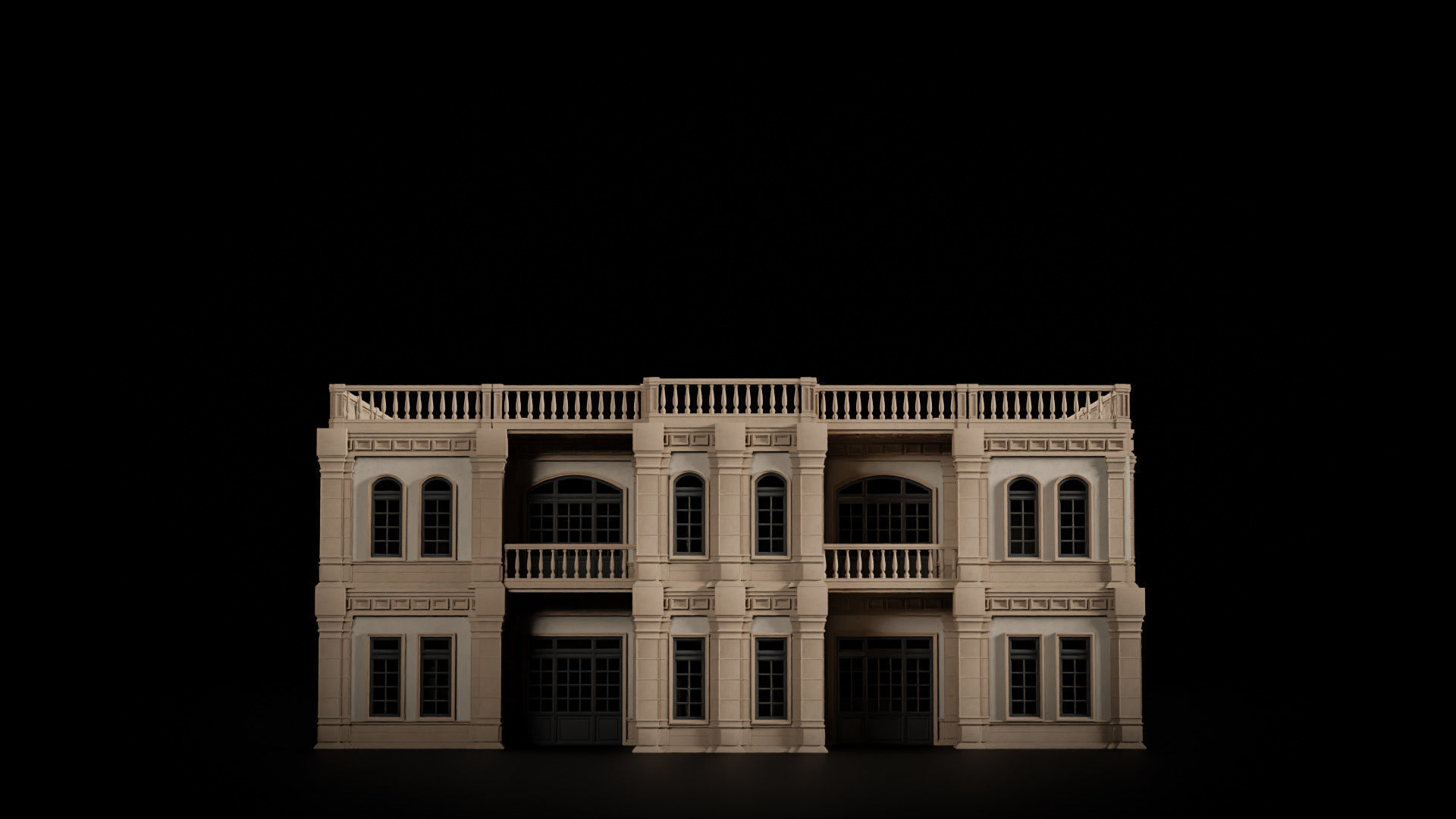 CLASSIC EUROPEAN KITBASH 04 MODULAR BUILDING WITH INTERIOR Low-poly 3D model_19