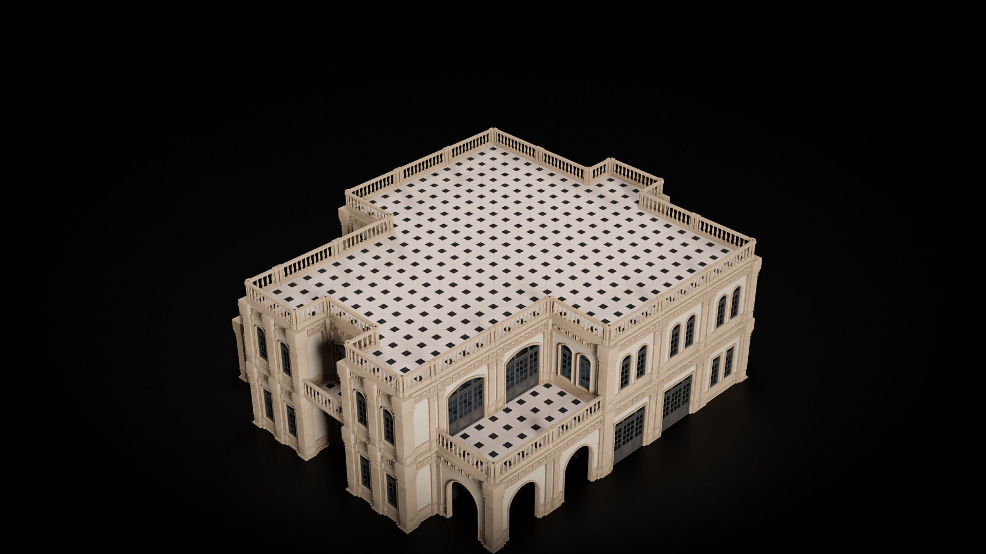 CLASSIC EUROPEAN KITBASH 04 MODULAR BUILDING WITH INTERIOR Low-poly 3D model_23