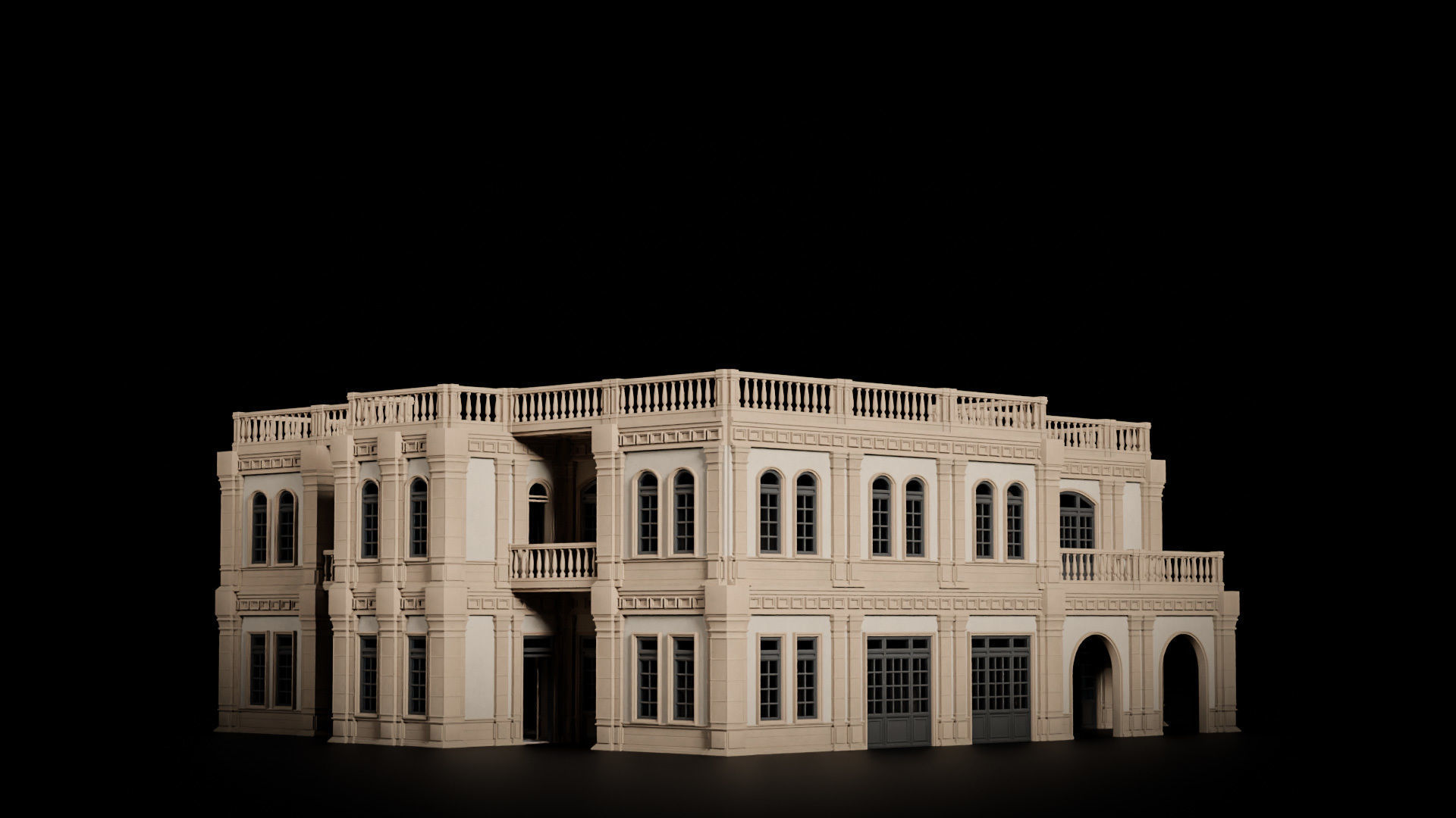 CLASSIC EUROPEAN KITBASH 04 MODULAR BUILDING WITH INTERIOR Low-poly 3D model_20