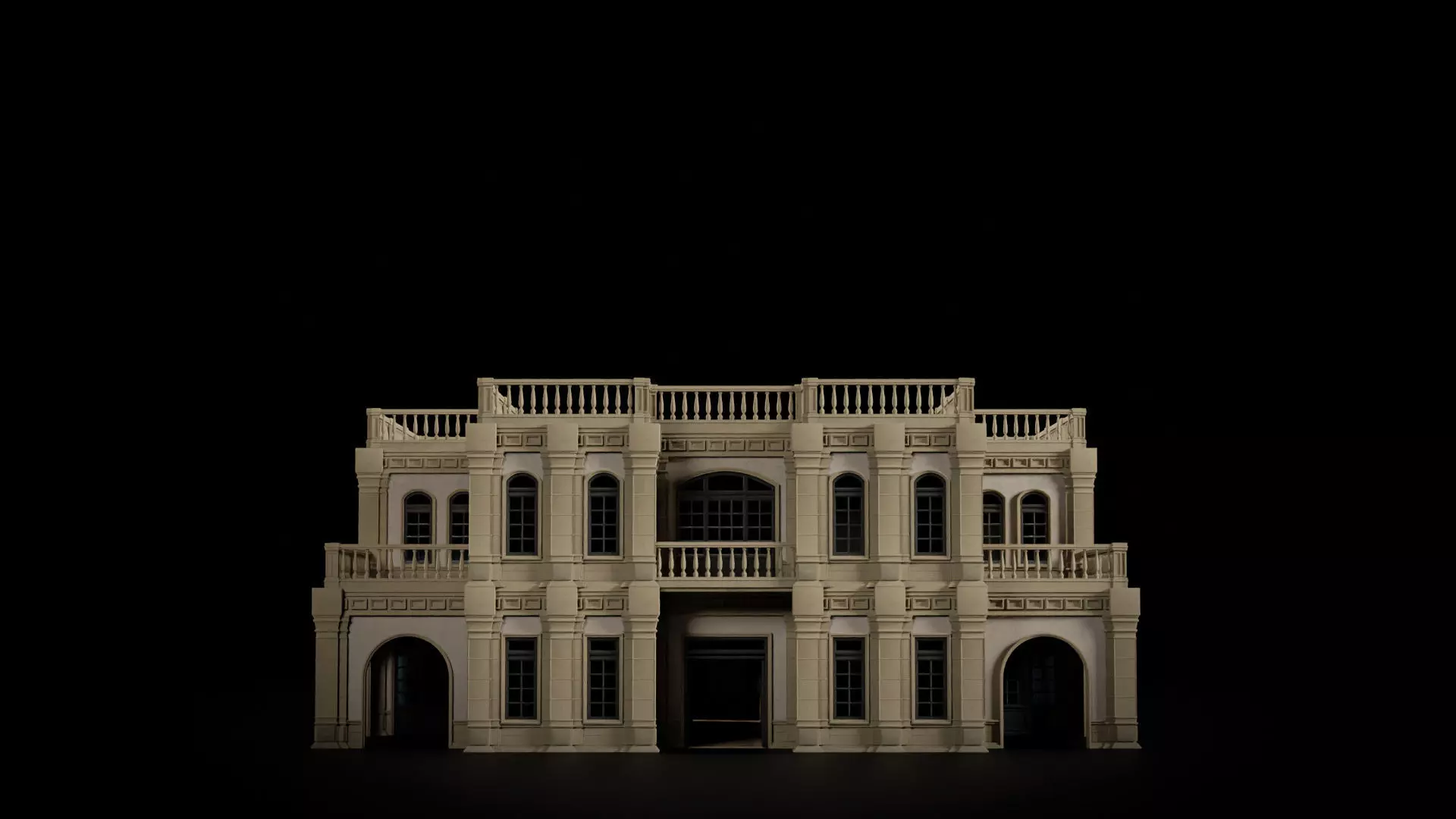 CLASSIC EUROPEAN KITBASH 04 MODULAR BUILDING WITH INTERIOR Low-poly 3D model_0