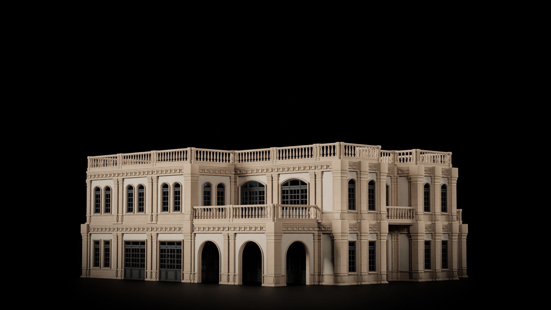 CLASSIC EUROPEAN KITBASH 04 MODULAR BUILDING WITH INTERIOR Low-poly 3D model_22