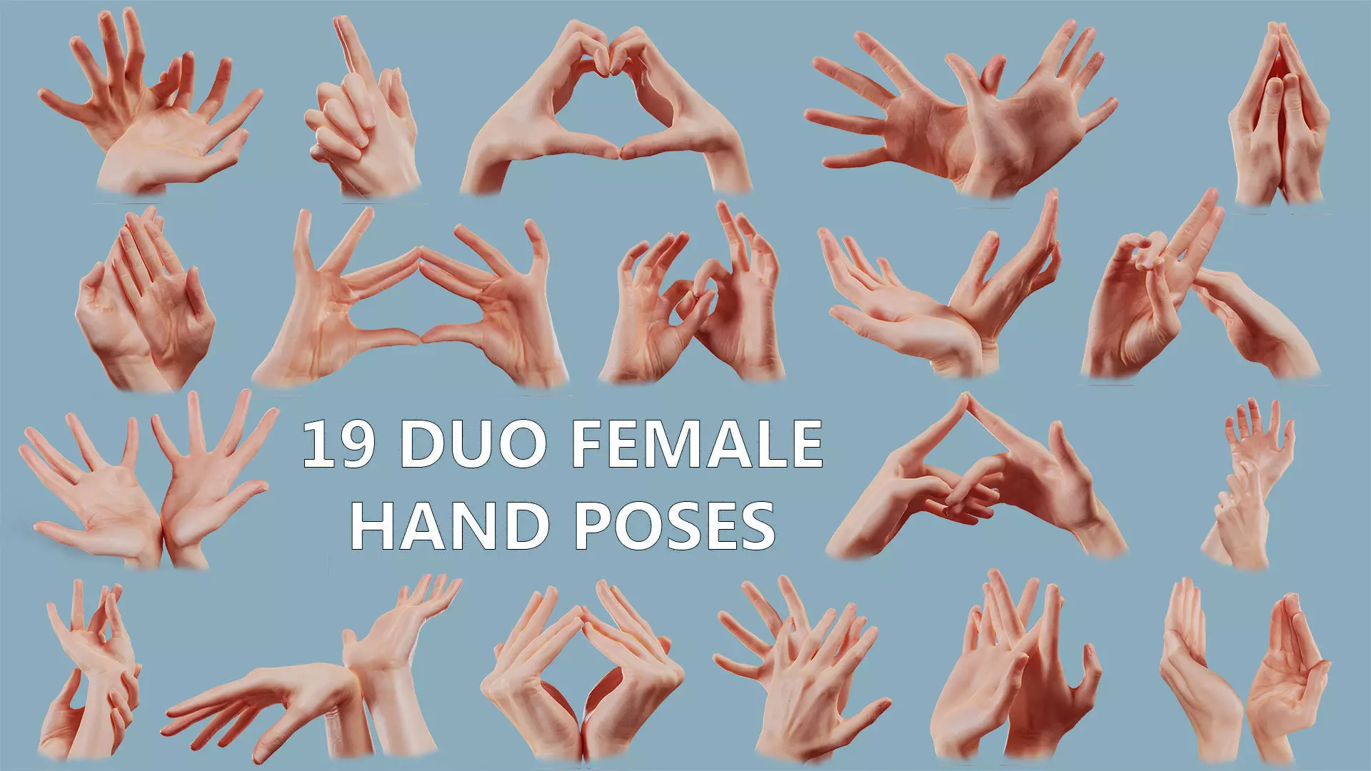 19 Photorealistic Interacting Female Hand Poses 3D Model Collection_0