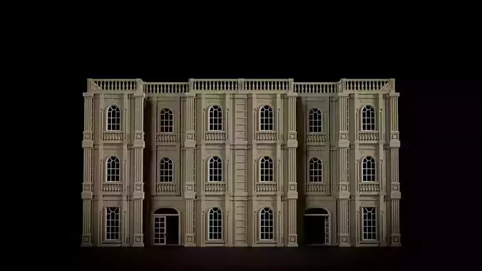 CLASSIC EUROPEAN KITBASH 05 MODULAR BUILDING WITH INTERIOR Low-poly 3D model