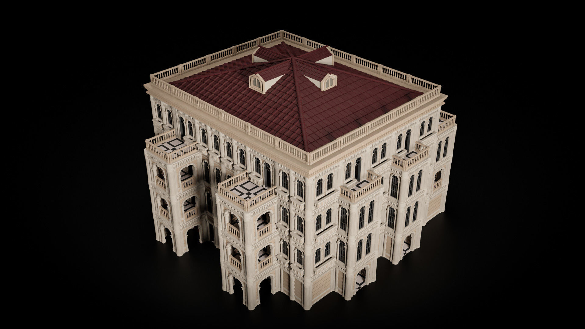 CLASSIC EUROPEAN KITBASH 06 MODULAR BUILDING WITH INTERIOR Low-poly 3D model_25