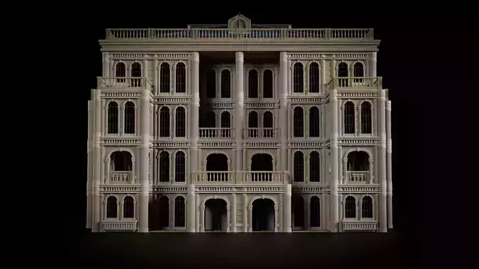 CLASSIC EUROPEAN KITBASH 06 MODULAR BUILDING WITH INTERIOR Low-poly 3D model